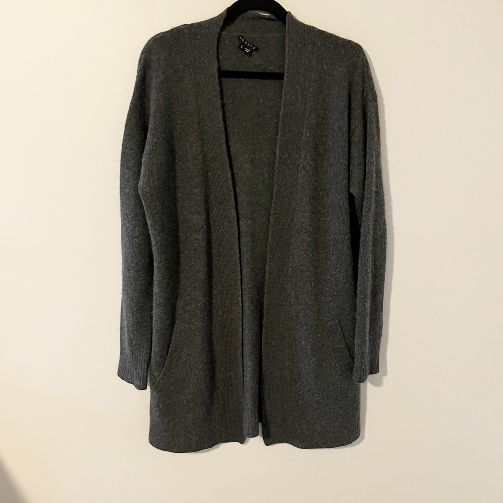 Theory Analiese Cashmere Cardigan Grey Open Front Longline Sweater large